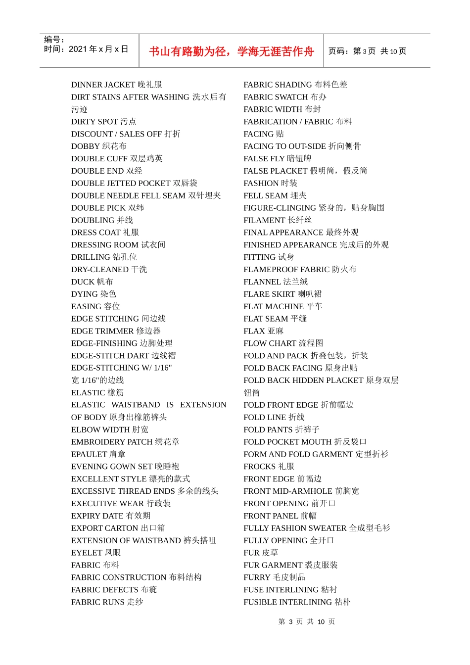 常用服装英语词汇大全_第3页