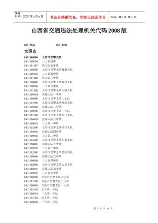 山西省交通违法处理机关代码