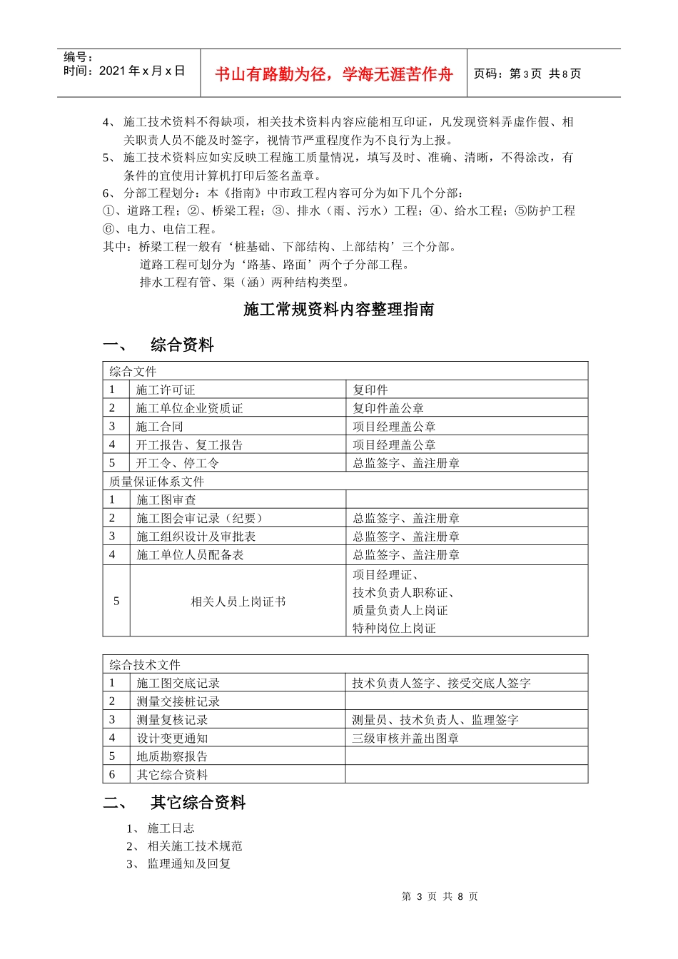 市政工程常用质量检验标准及施工资料整理指南_第3页