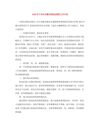 2020年下半年乡镇行政执法规范工作计划 