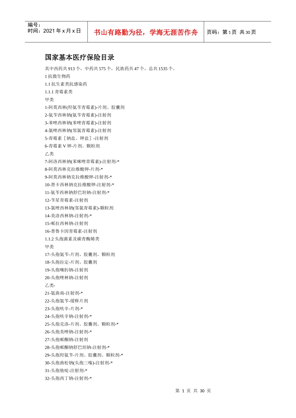 国家基本医疗保险目录(西药)(1)_第1页