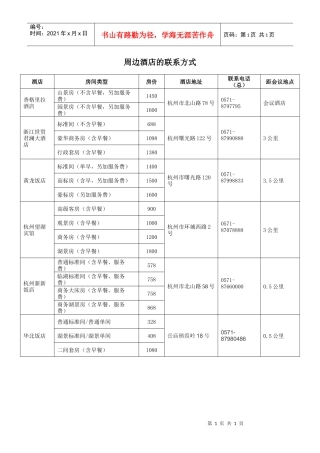 周边酒店的联系方式