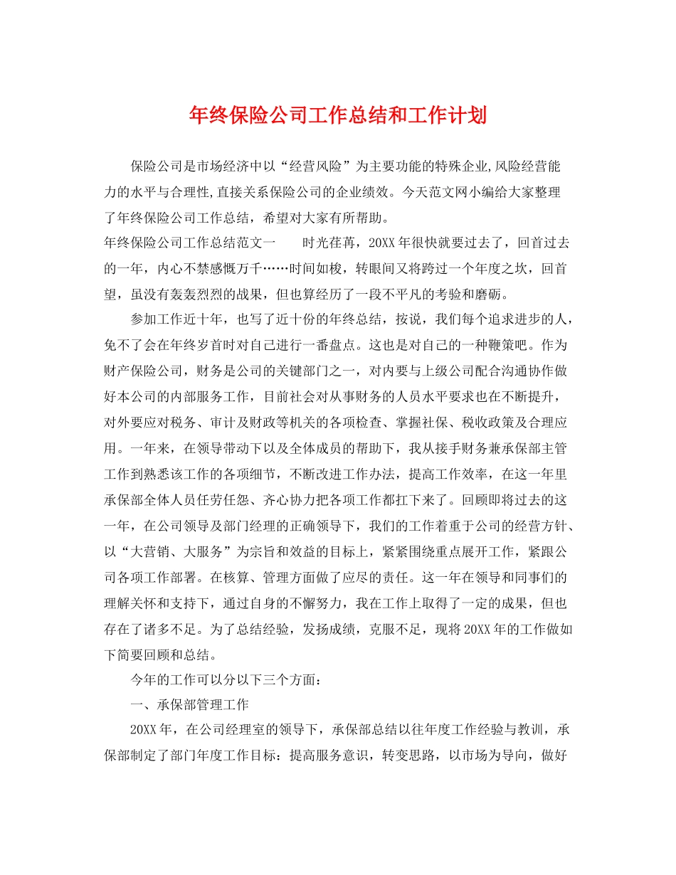 2020年终保险公司工作总结和工作计划 _第1页