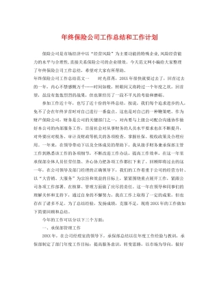 2020年终保险公司工作总结和工作计划 