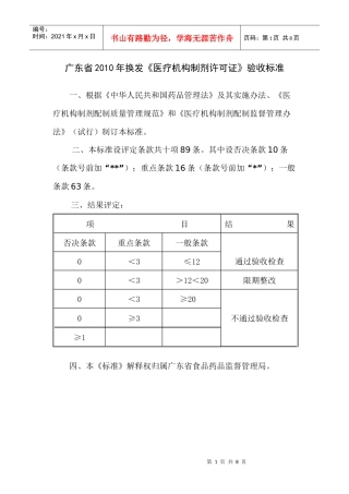 广东省XXXX年换发《医疗机构制剂许可证》验收标准