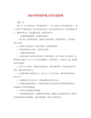 2020年科室护理工作计划范例 