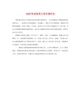 2020年业务员工作计划开头 