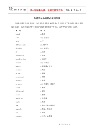 数控系统常用英语