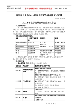 南京农业大学XXXX年硕士研究生各学院复试安排