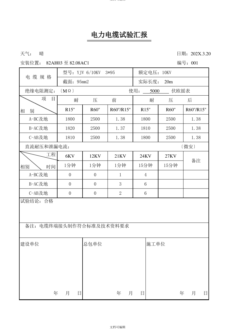 高压电力电缆试验报告_第1页