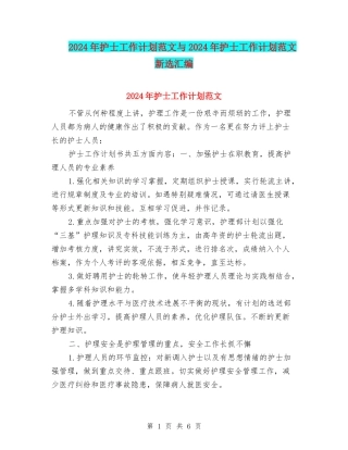 2024年护士工作计划范文与2024年护士工作计划范文新选汇编