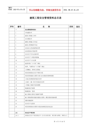 建筑工程安全管理资料总目录