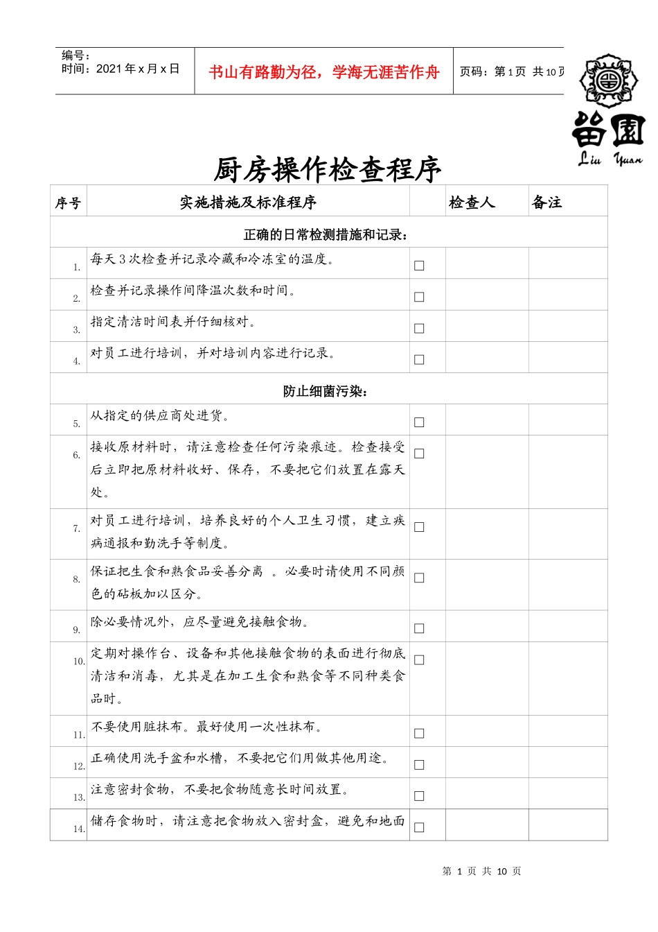 厨房操作检查程序_第1页