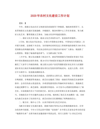 2020年农村文化建设工作计划 