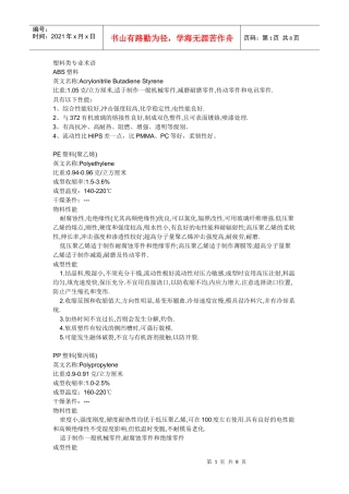 塑料类专业术语