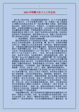 2017年特警大队个人工作总结