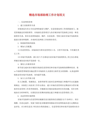 精选市场部助理工作计划范文 
