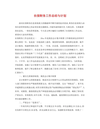 社保财务工作总结与计划 