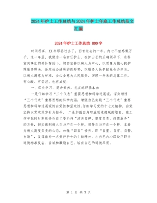 2024年护士工作总结与2024年护士年底工作总结范文汇编