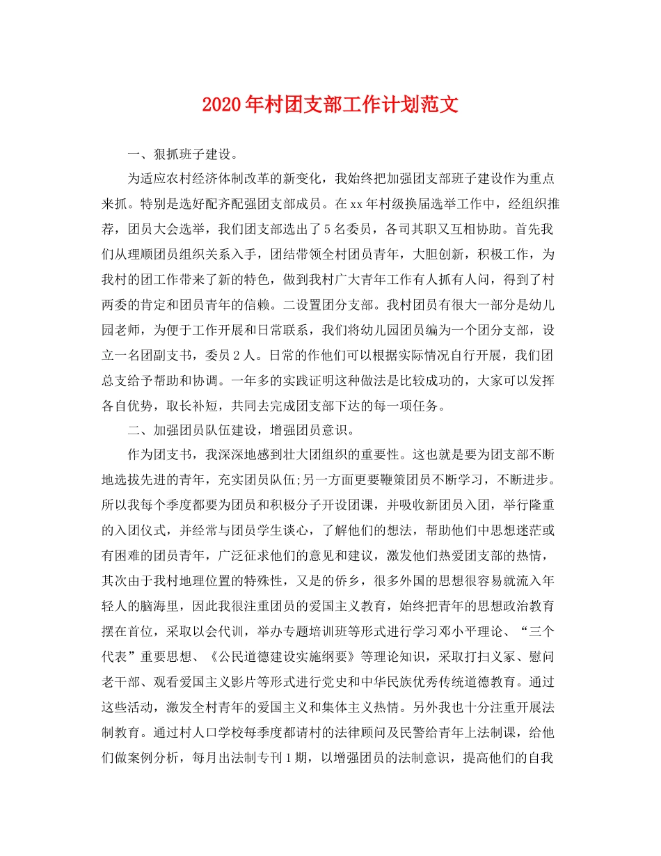 2020年村团支部工作计划范文 _第1页