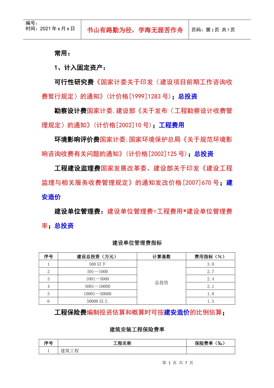 工程建设其他费用取费标准集合_第1页