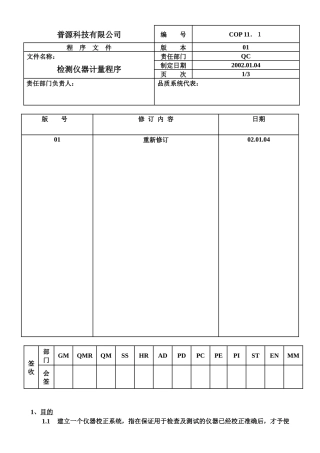 质量体系编写表格COP11-1