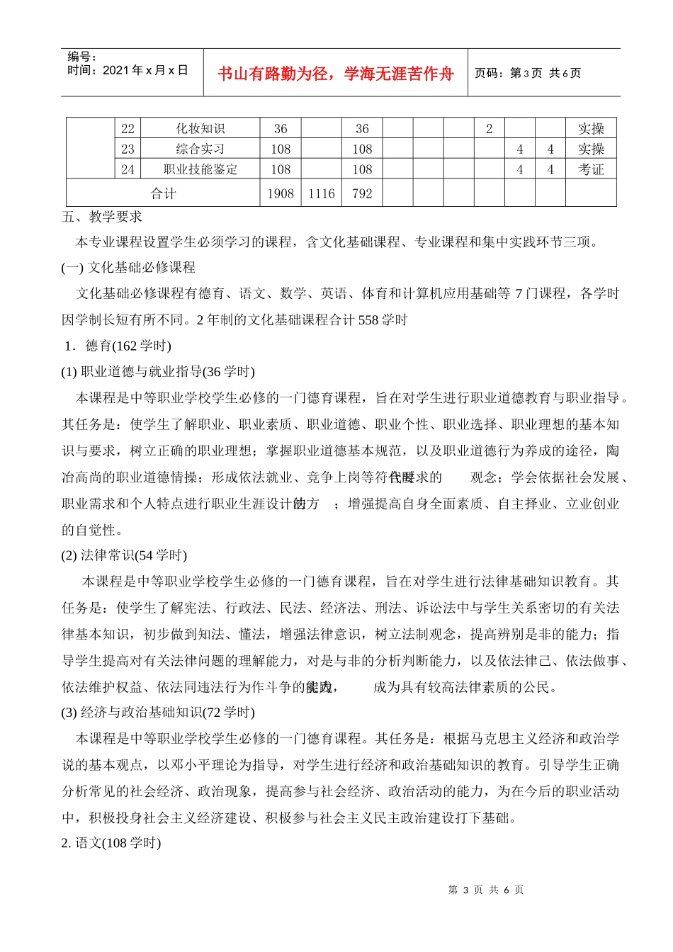 旅游与酒店管理专业课程设置（中专）_第3页