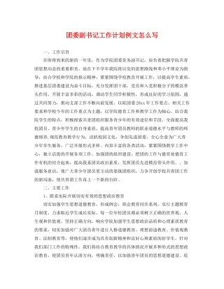团委副书记工作计划例文怎么写 