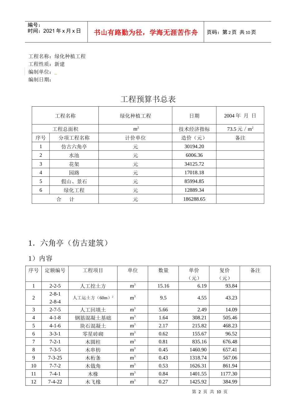 园林绿化种植工程预算书_第2页