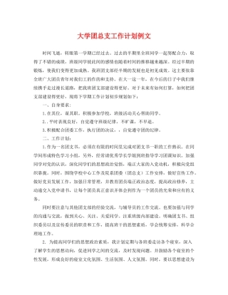 大学团总支工作计划例文 