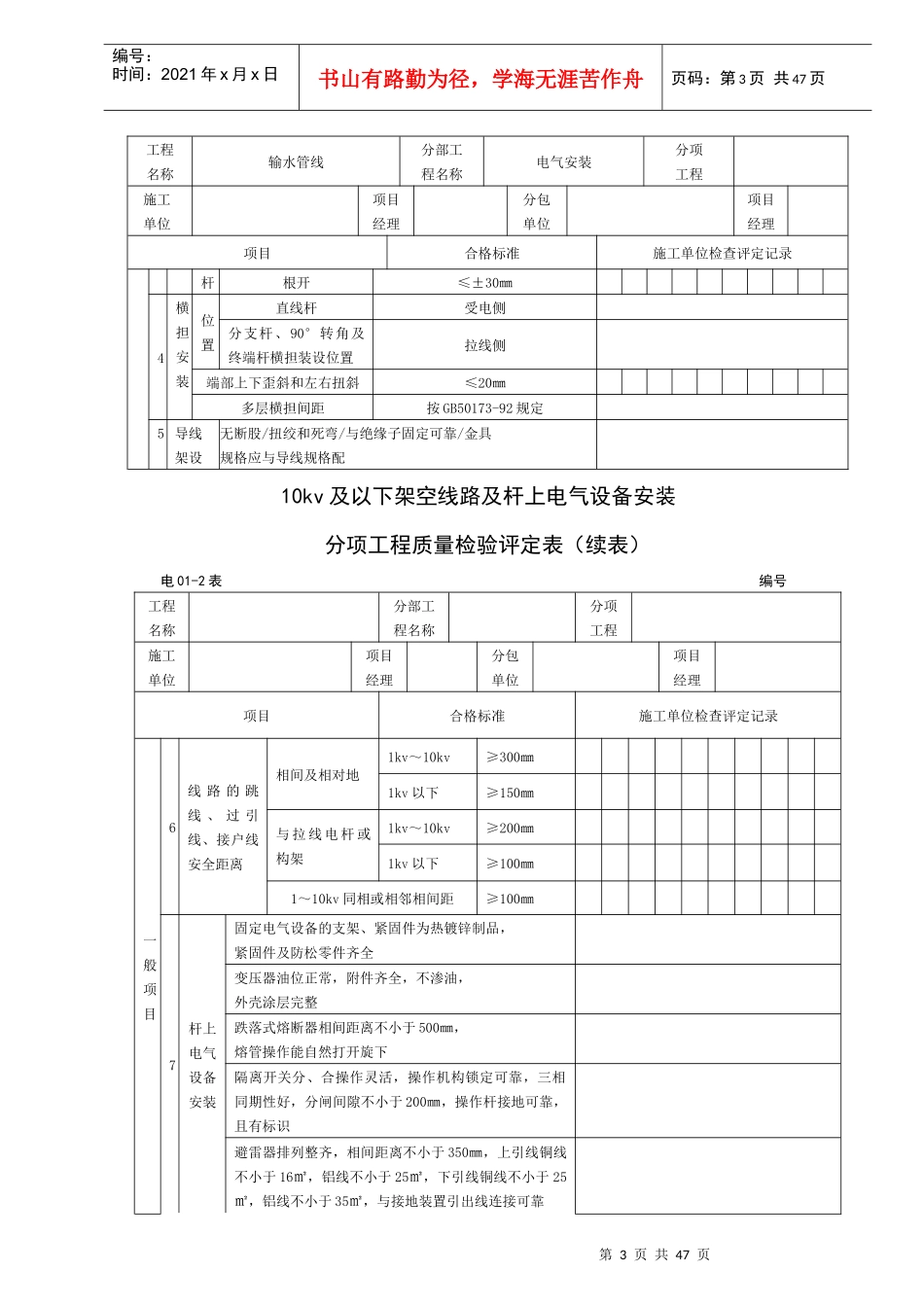 建筑电气分部分项评定表全套_第3页