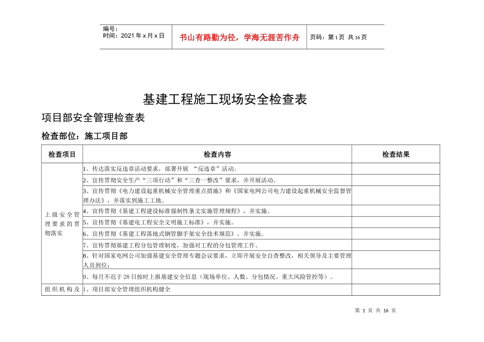 基建工程安全检查表_第1页