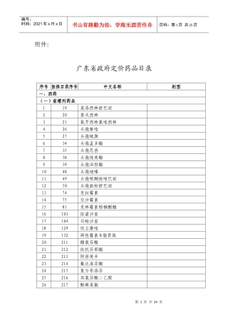 广东省政府定价药品目录
