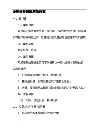 设施设备故障应急预案