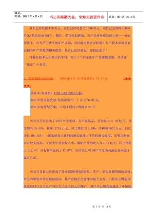 十大小盘矿产资源概念股