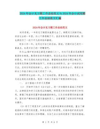 2024年会计见习期工作总结范文与2024年会计试用期工作总结范文汇编
