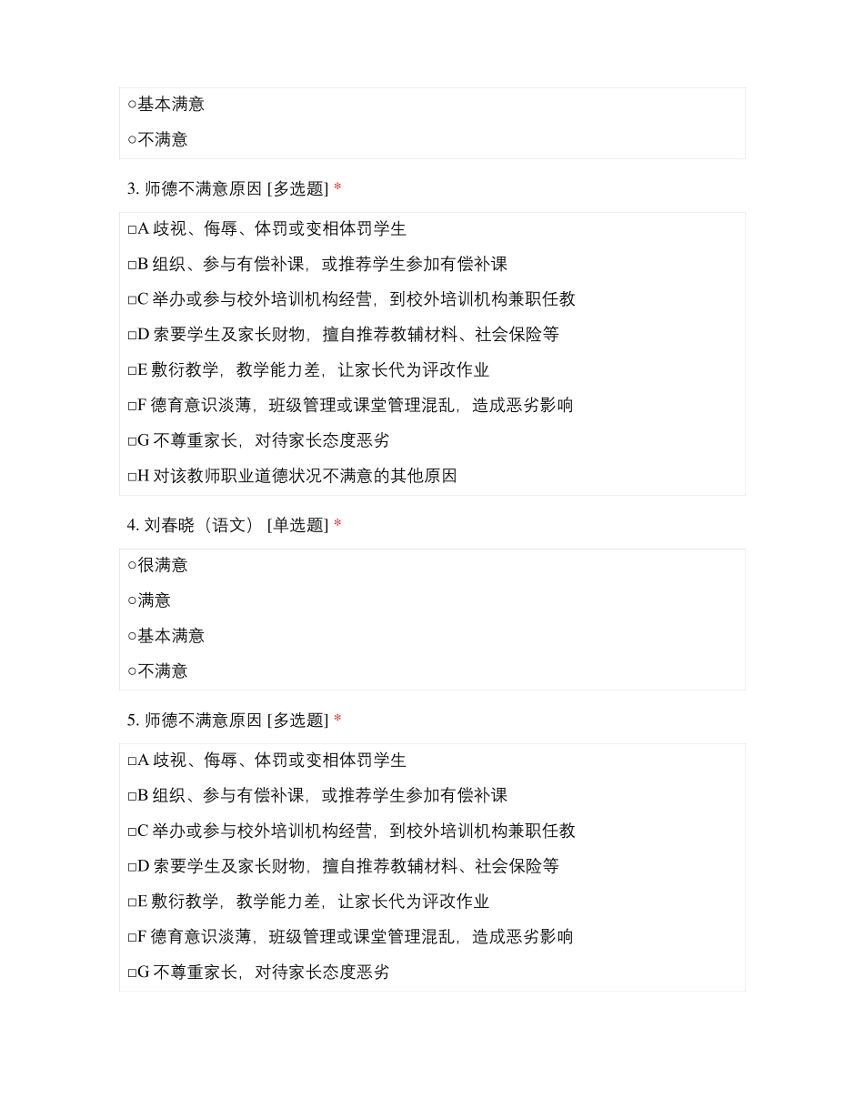 临沂北城小学教师师德满意度测评五年级_第2页