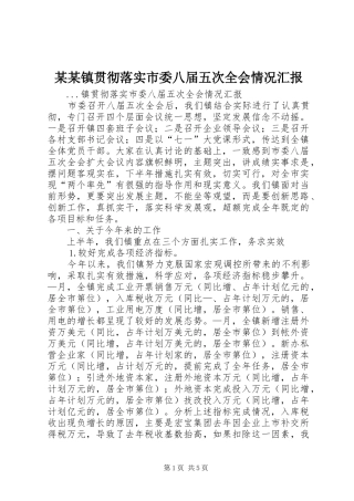 某某镇贯彻落实市委八届五次全会情况汇报
