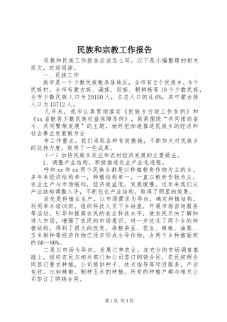 民族和宗教工作报告