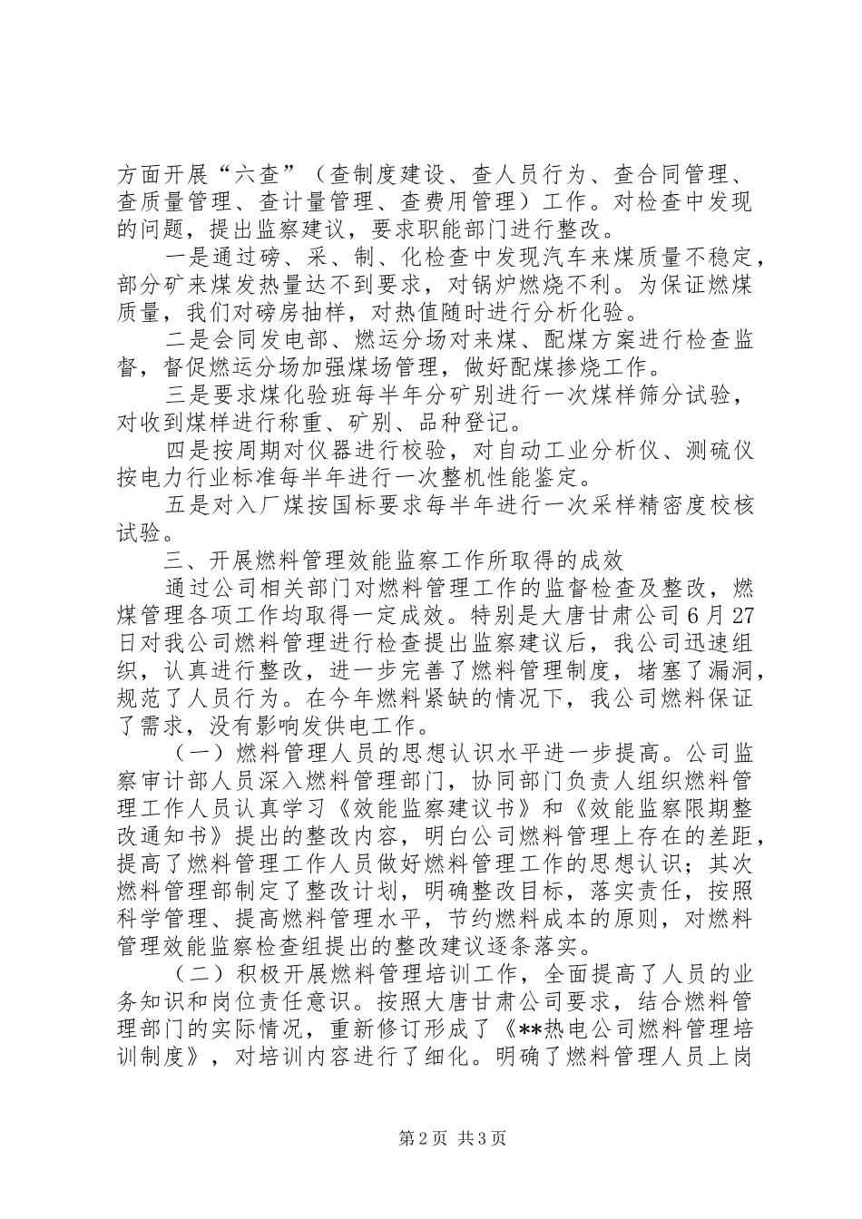 监察审计部燃料专项效能工作报告_第2页