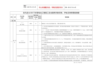施工安全固有风险识别、评估及预控措施清册
