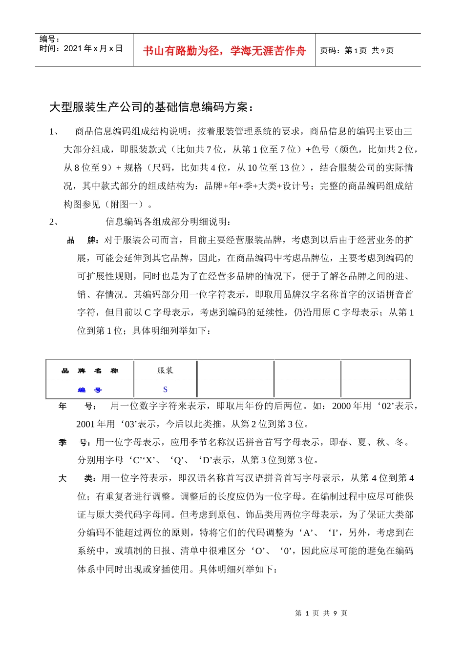 大型服装生产公司的编码体系_第1页