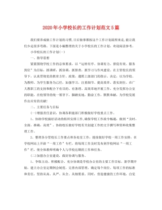 2020年小学校长的工作计划范文5篇 