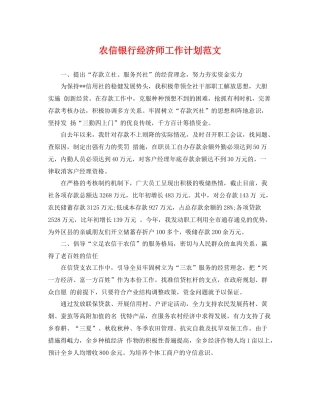 农信银行经济师工作计划范文 