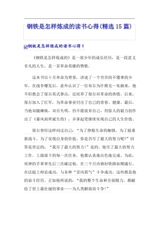 钢铁是怎样炼成的读书心得精选15篇