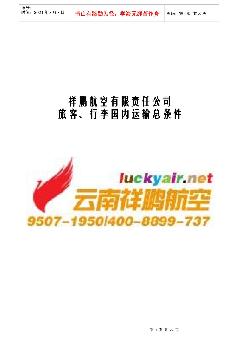 旅客、行李国内运输总条件-大新华快运航空有限公司_第1页