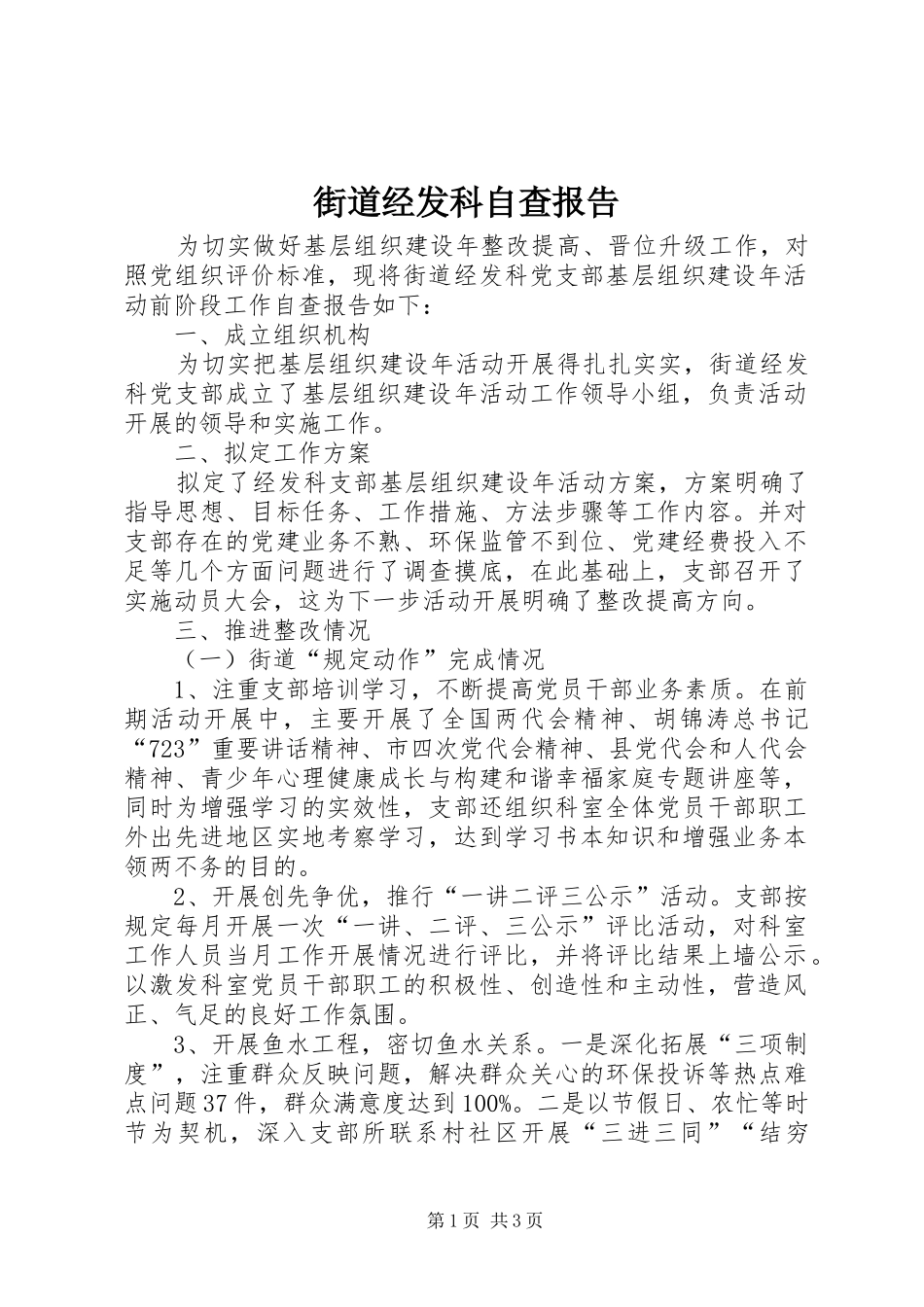 街道经发科自查报告_第1页