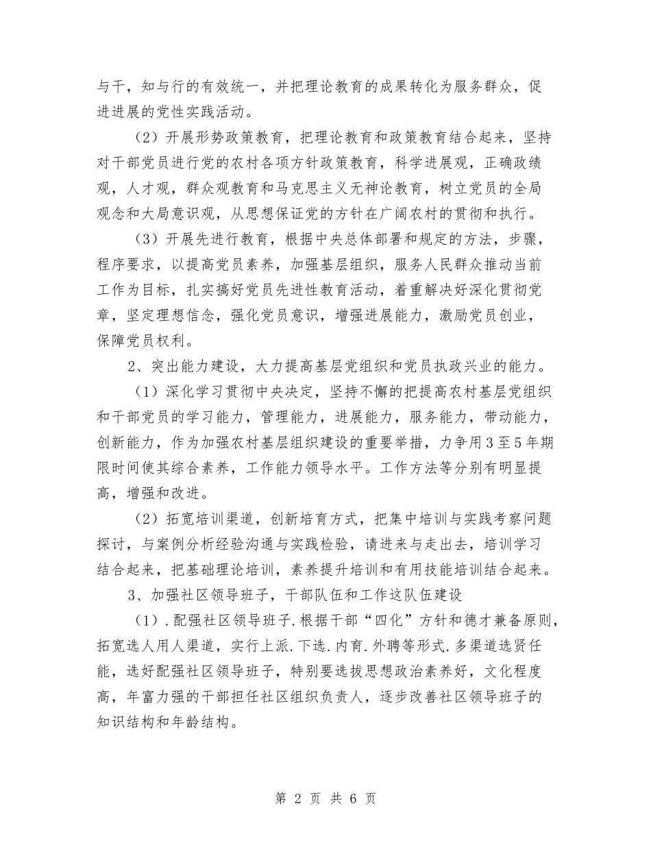 2024年农村基层党建工作计划与2024年农村妇联年度工作计划范文汇编_第2页