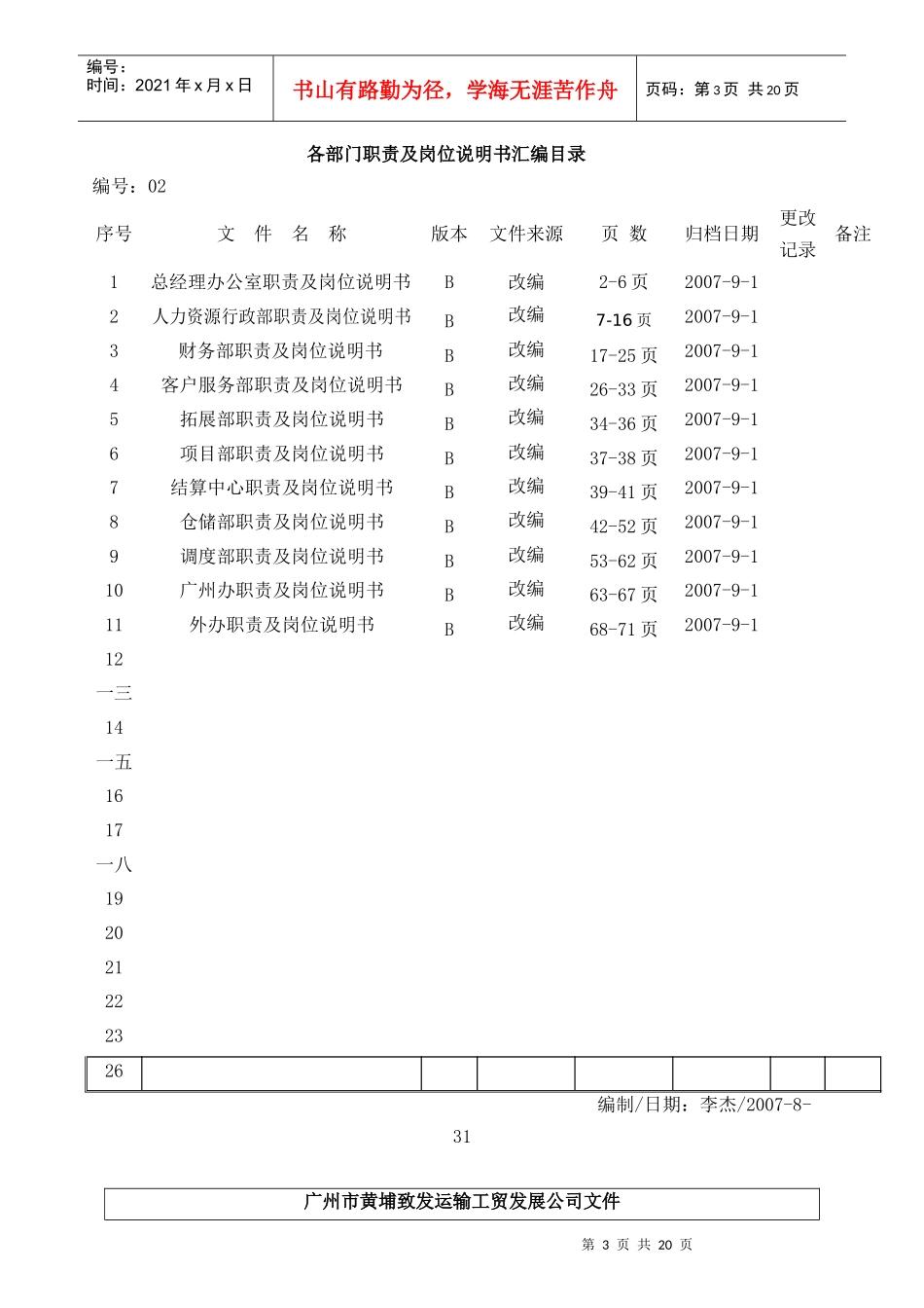 广州某直运输工贸公司各部门岗位职责_第3页