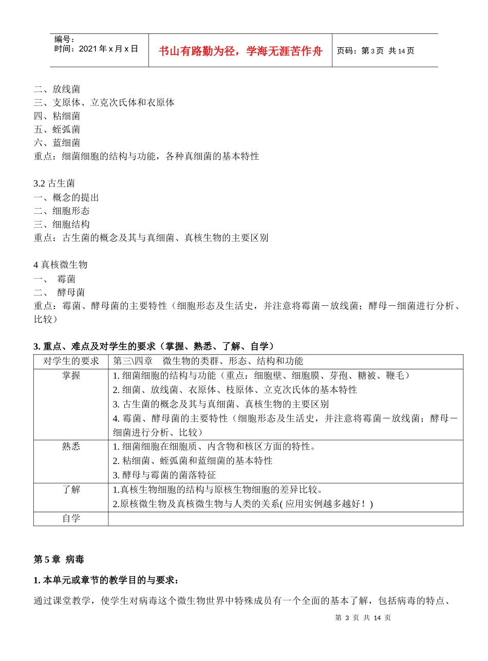 山东大学微生物学教学大纲_第3页